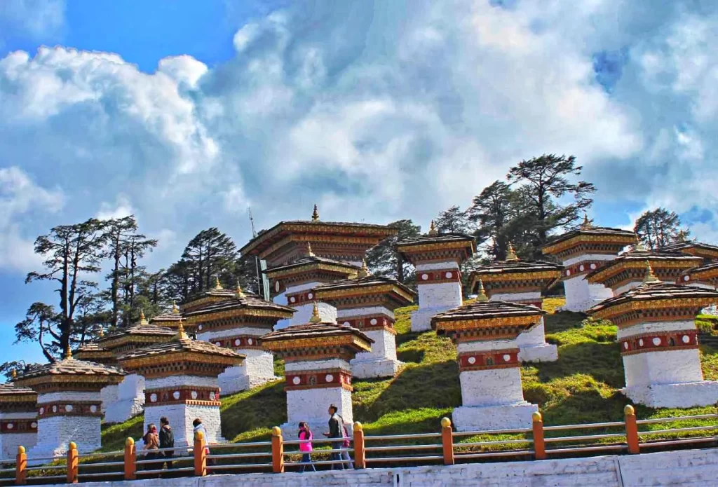 Dochu La with 108 stupas or chortens in Thimphu on the east west road dd