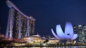 Marina Bay Sands and ArtScience Museum illuminated at night, iconic attractions and must-see things to do in Singapore.